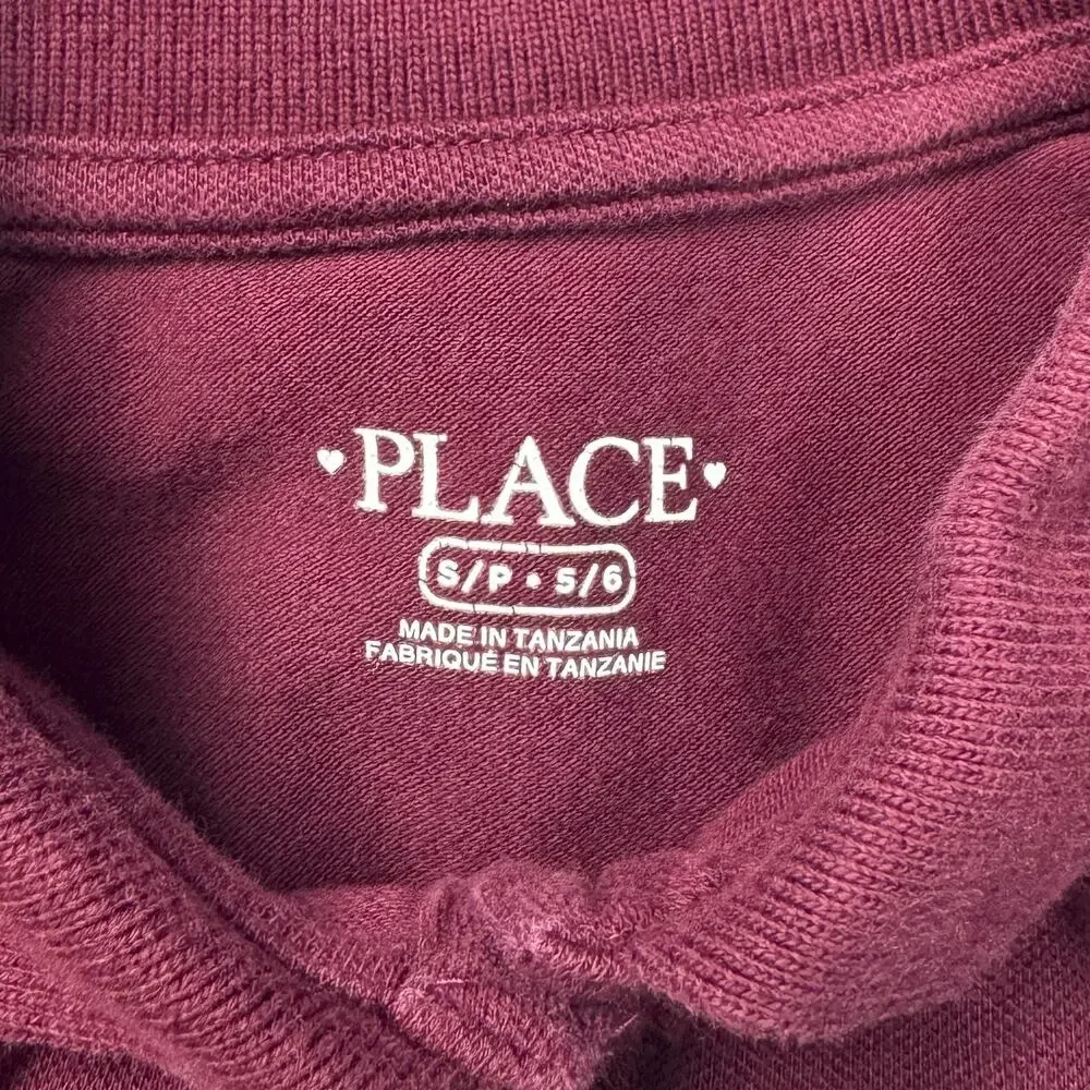 The Children's Place Girls Polo Shirt Size S 5/6 Burgundy Long Sleeve Uniform